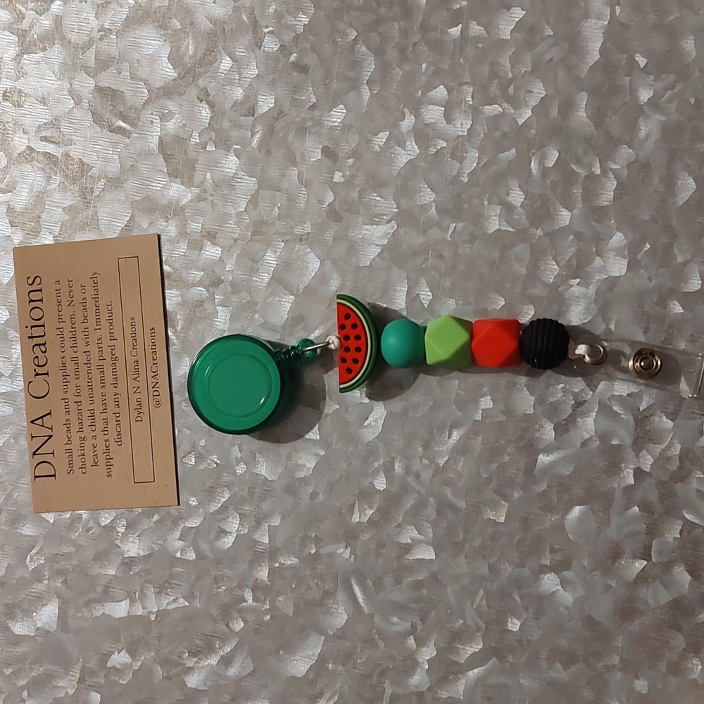 silicone bead ID badge- watermelon